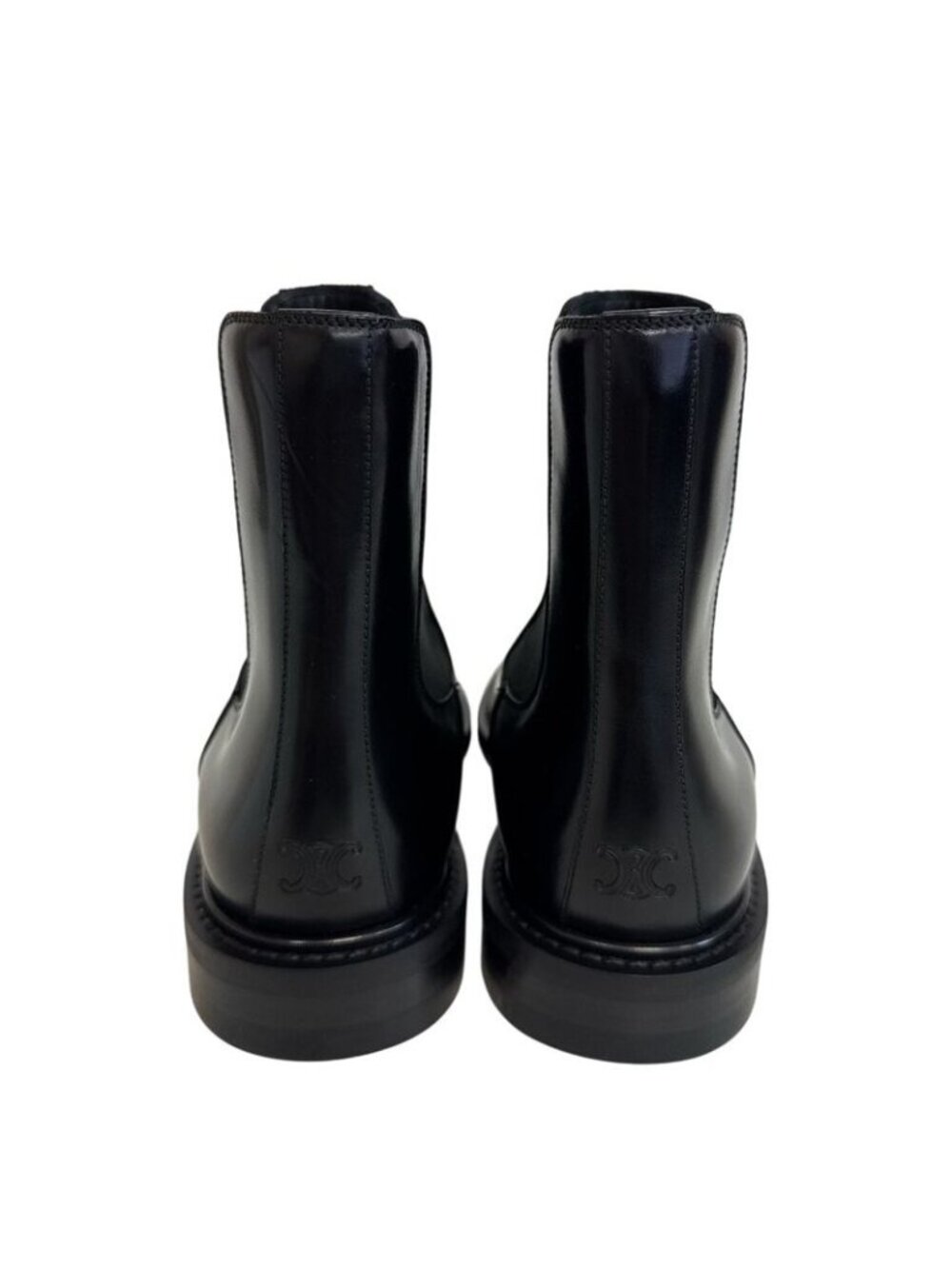 Celine Perforated Logo Side Gore Short Triomphe Leather Boots Black - Picture 3 of 8